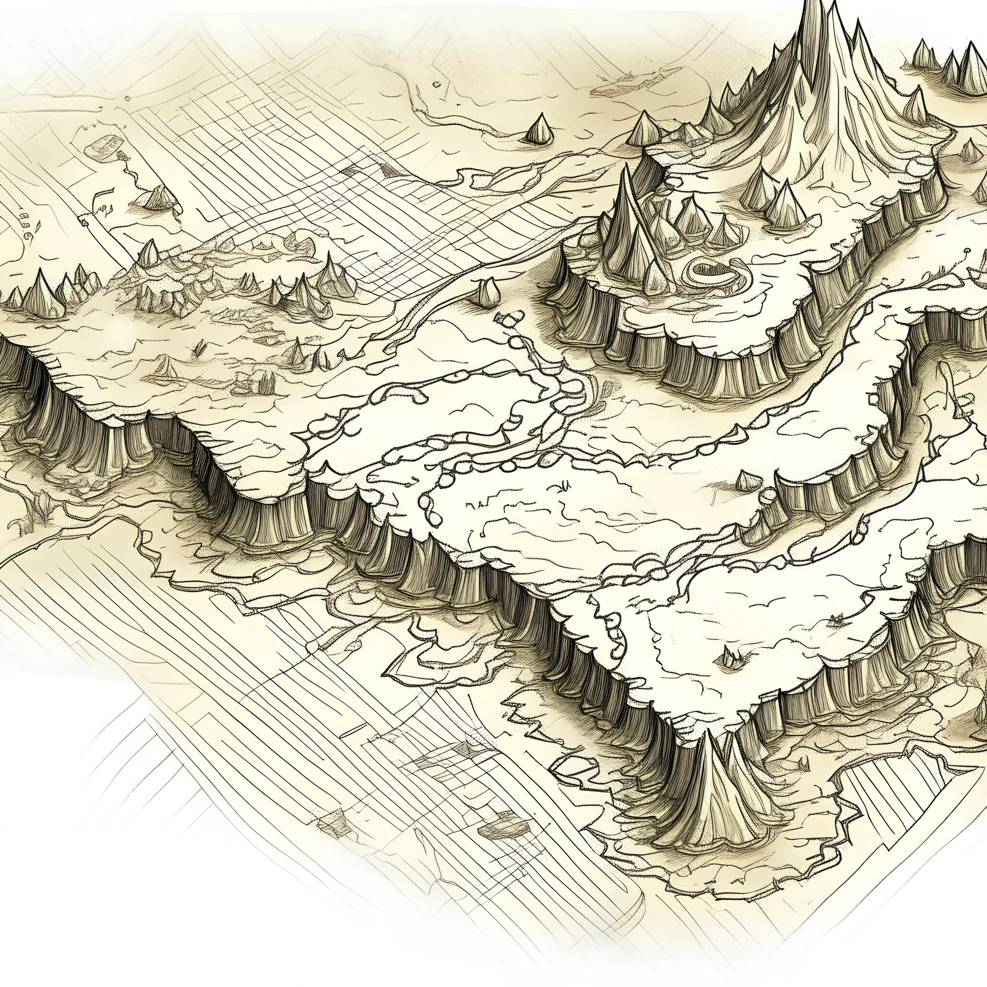 topograhpical map, illustration, aged, handdrawn, sketch, white, post apocalypse