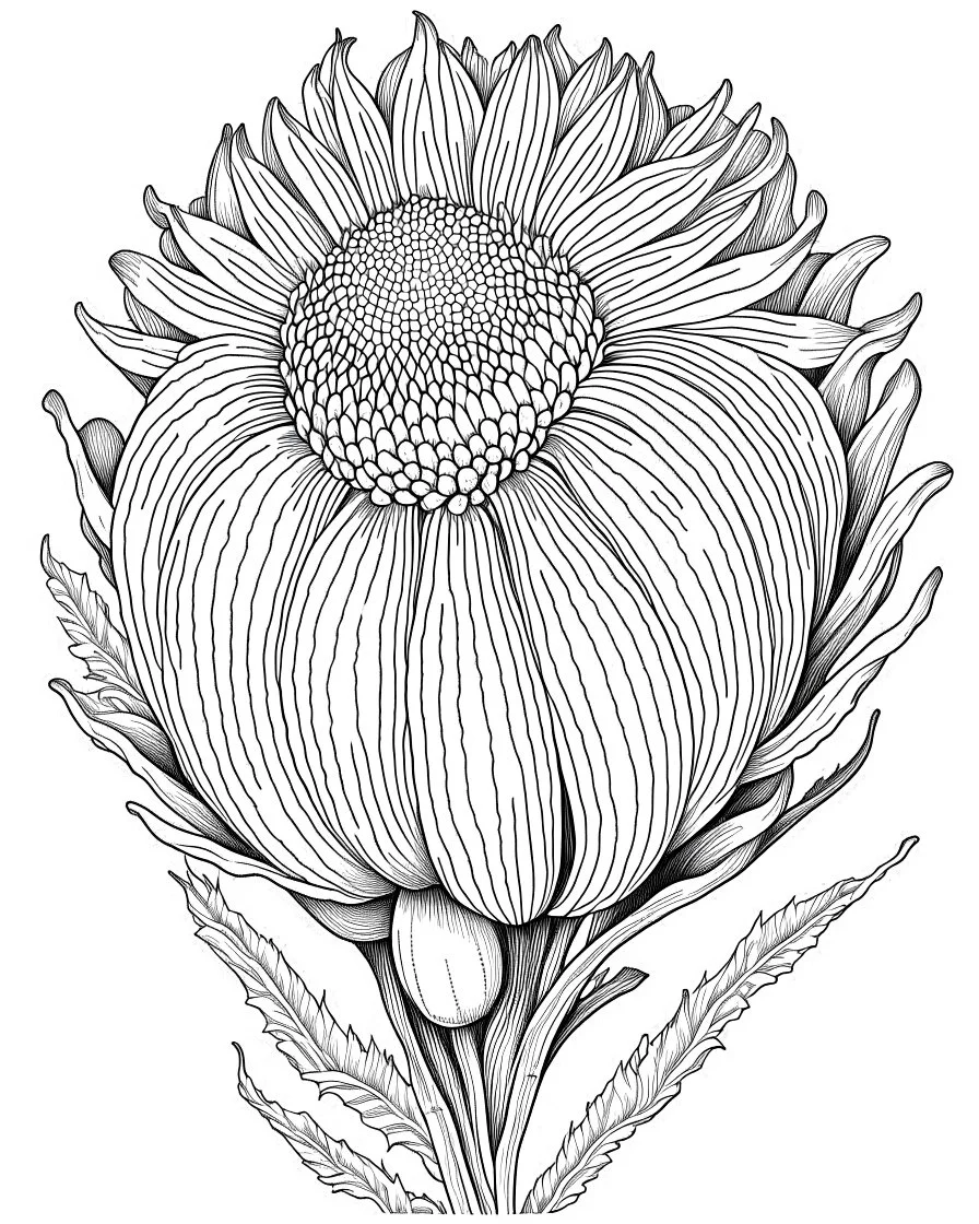 real massive Protea flower coloring page