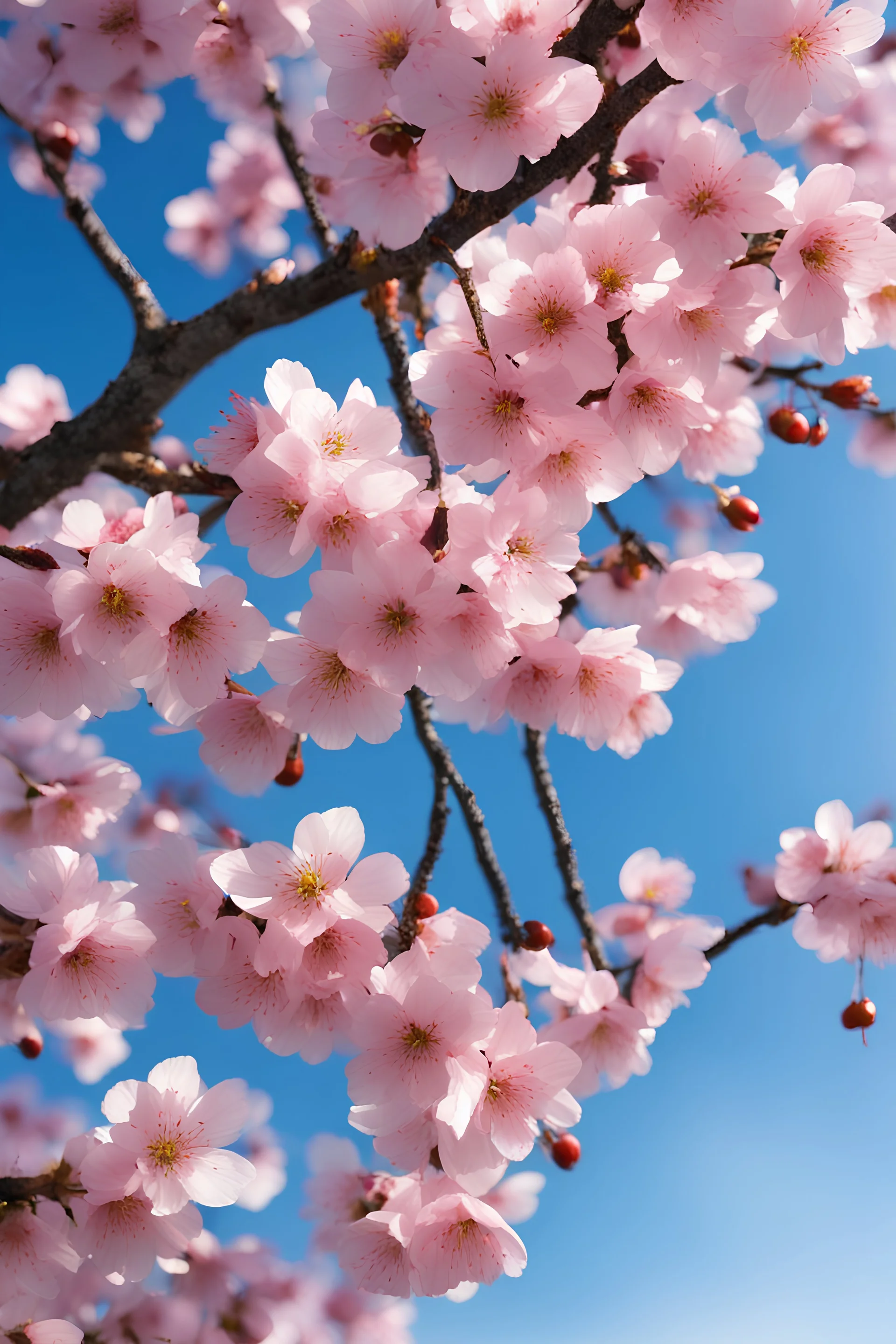 Autumn cherry blossoms up and blue sky