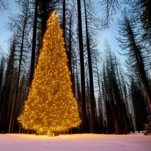  Giant christmas tree,in a forest at night