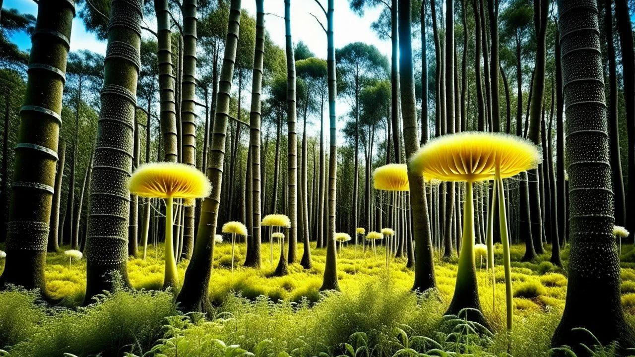 alien woodland trees looking like multi stemmed dandelions