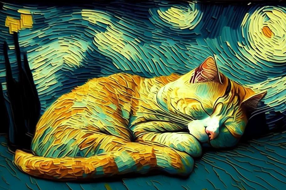 sleeping cat in van gogh style