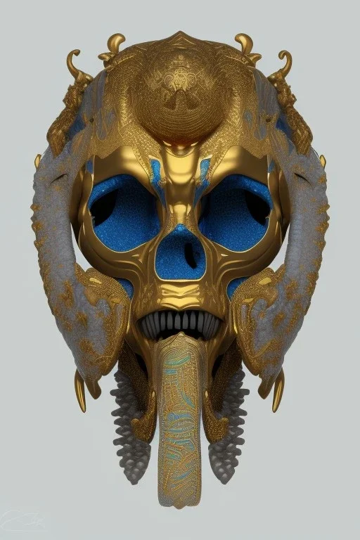 black male African Egyptian alien, cracks in the voodoo head, wicked, eyes, crown, Elephant, 8k, finely detailed, photo realistic, tiger turquoise skull head gold dragon space alien snow skeleton gold gorilla silver crown silver eyes