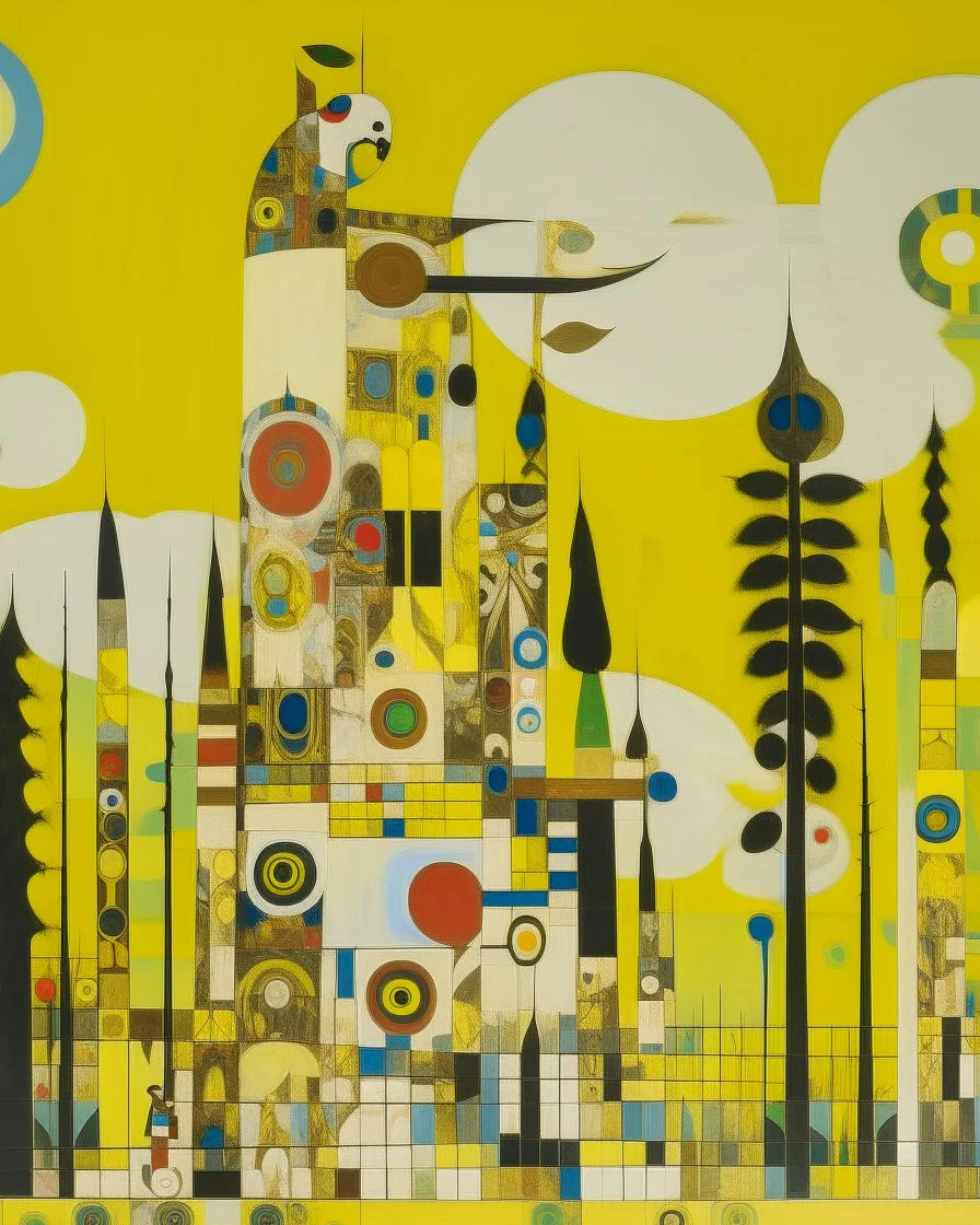 A pale ivory yellow district with a voodoo house in a thunderstorm designed in pacific Northwest totem poles painted by Wassily Kandinsky