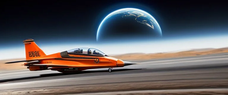 A national geographic award winning photograph of a military fighter jet station wagon wasp hybrid designed by volkswagen only one vehicle per image painted metallic orange traveling at a high rate of speed, jet intake off of front center of vehicle and jet exhaust out the rear with bright blue flame