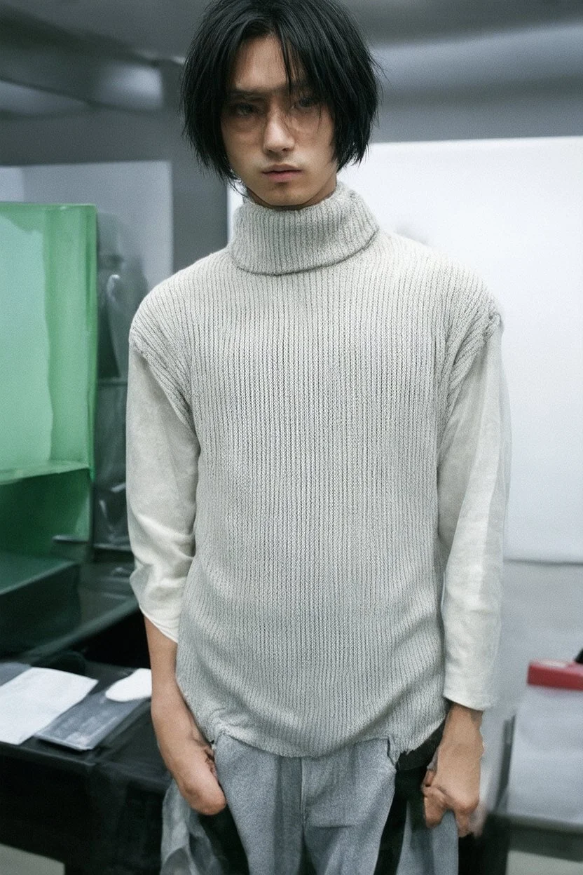 cypher punk turtleneck-clad silhouette mining code in a Tokyo lab