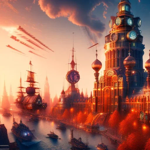 beautiful steampunk city, 8K resolution