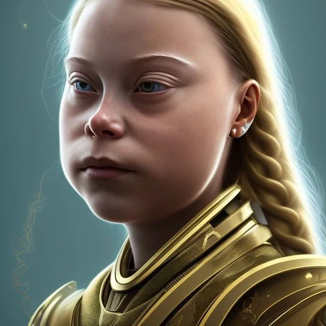  Greta Thunberg cyborg, Golden hair, sexy, perfect, real, dream ,snake goddess