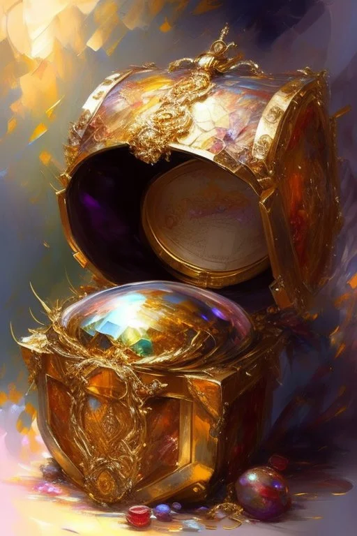 fantastic treasure chest with full of diamonds jewels gemstones and gold oil painting by Yossi Kotler elegant extremely detailed intricate oil on canvas very attractive beautiful crisp quality Michelangelo Jean-Baptiste Monge Pino Daeni Josephine Wall Daniel Gerhartz