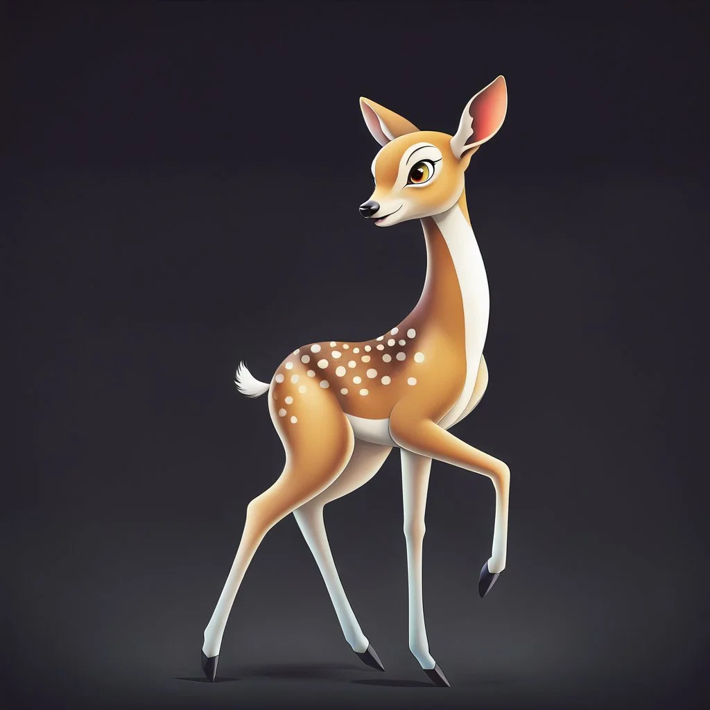 full body of a bald adult white tail deer, proud, chest out, tail upward, on flat background, in the style of 'My Little Pony' and Bambi, fantastic lighting, no spots