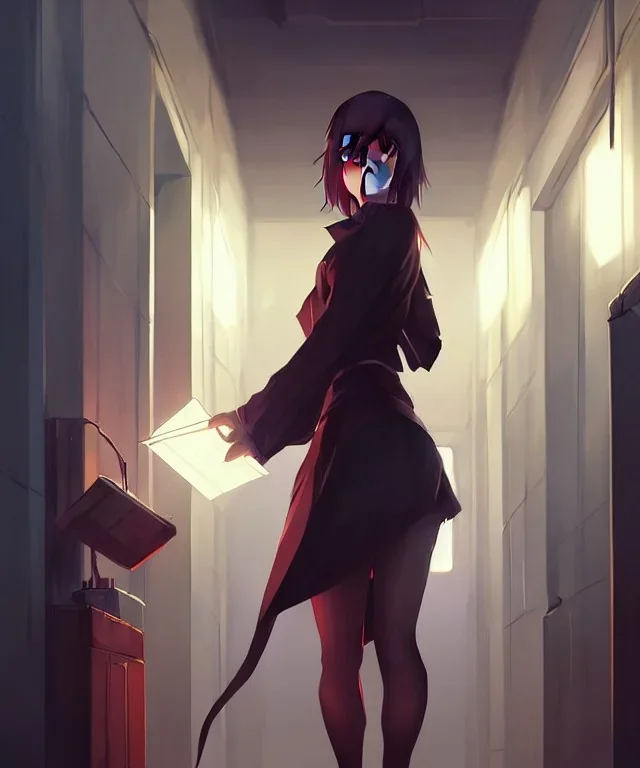 by wlop, ilya kuvshinov, krenz cushart, greg rutkowski, pixiv, sarah j. maas book cover style magician at the end of a corridor, smooth, sharp focus, d & d style, artstation, 4 k, hdr