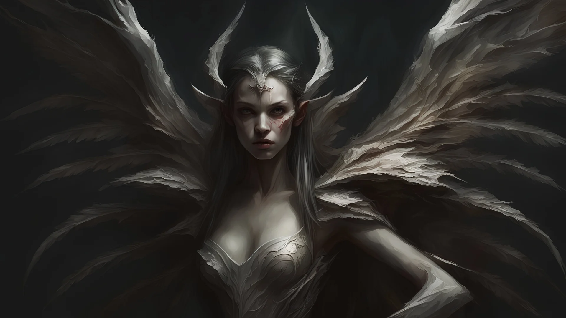 Demonic Elves with Wings,, Full Body Shot, Hyperrealistic, Photorealistic, Instant Details, darkness, by Raymond Swanland & Alyssa Monks & Anna Razumovskaya