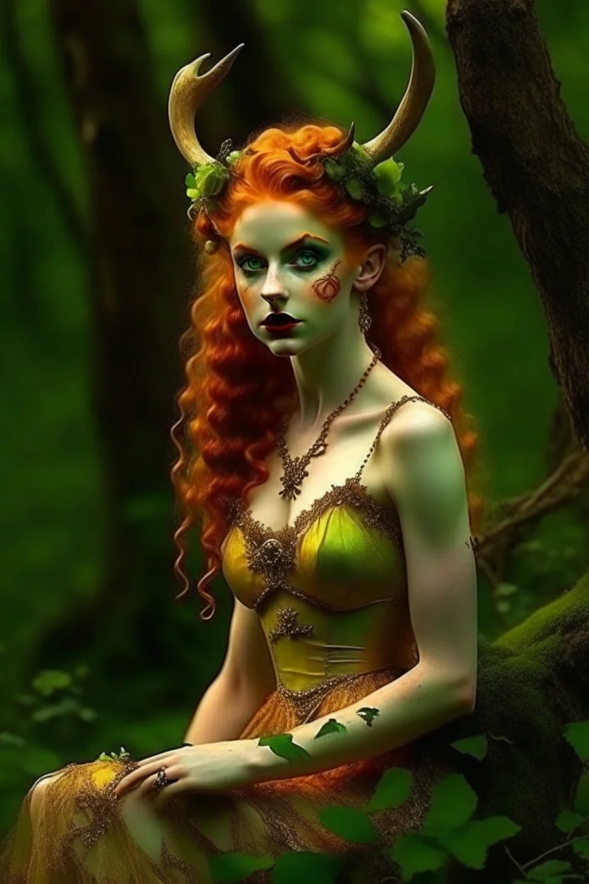 pretty girl, aged 19, ginger, faun, satyr, fantasy, attractive, dress