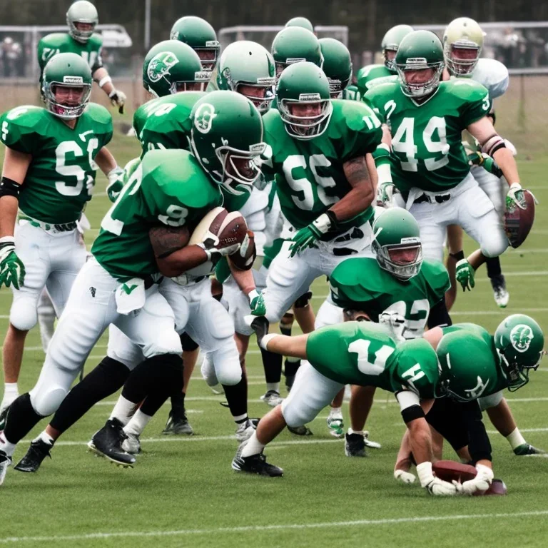 Boston Shamrocks Football team playing against the Toronto Rifles Football team,vintage, hyper-realistic, in color