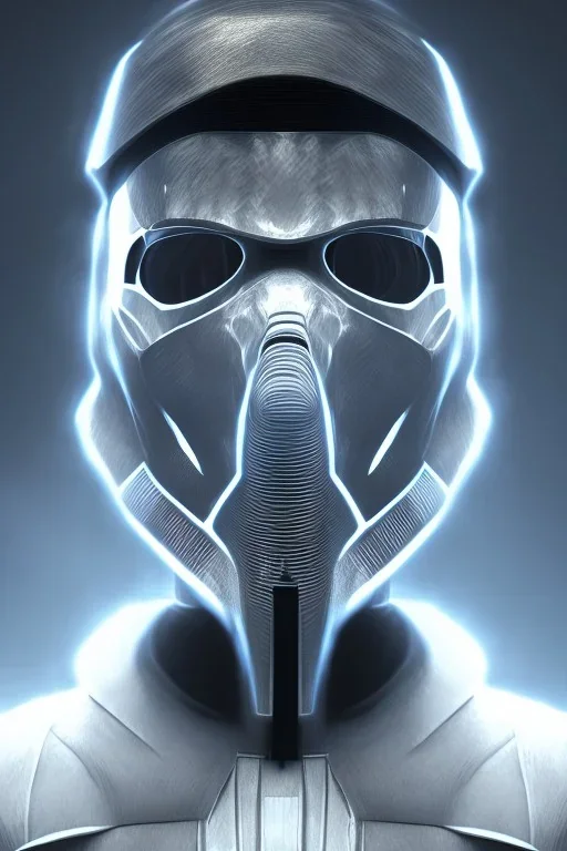 All Black Anakin Skywalker soldier, ghost, wearing high tech mask, white smoke, dark, rage, sorrow, high definition, ultra 8 k, volumetric lighting, blue fire, fog