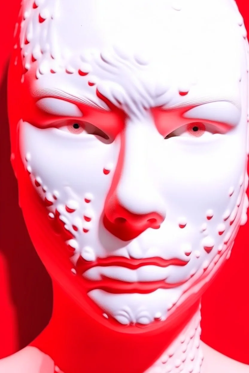 White rubber girl's face with rubber effect in all face with red sponge rubber effect