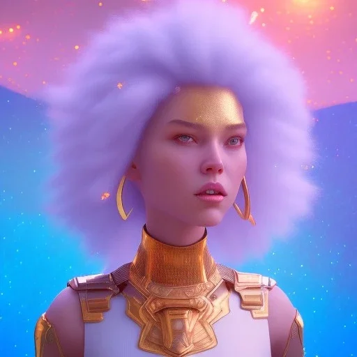 A portrait of a crystalised blue pink extraterrestrial, gold, diamonds, sunny background, atmospheric, realistic, unreal engine, 8k. Cinematic lighting, octane render.