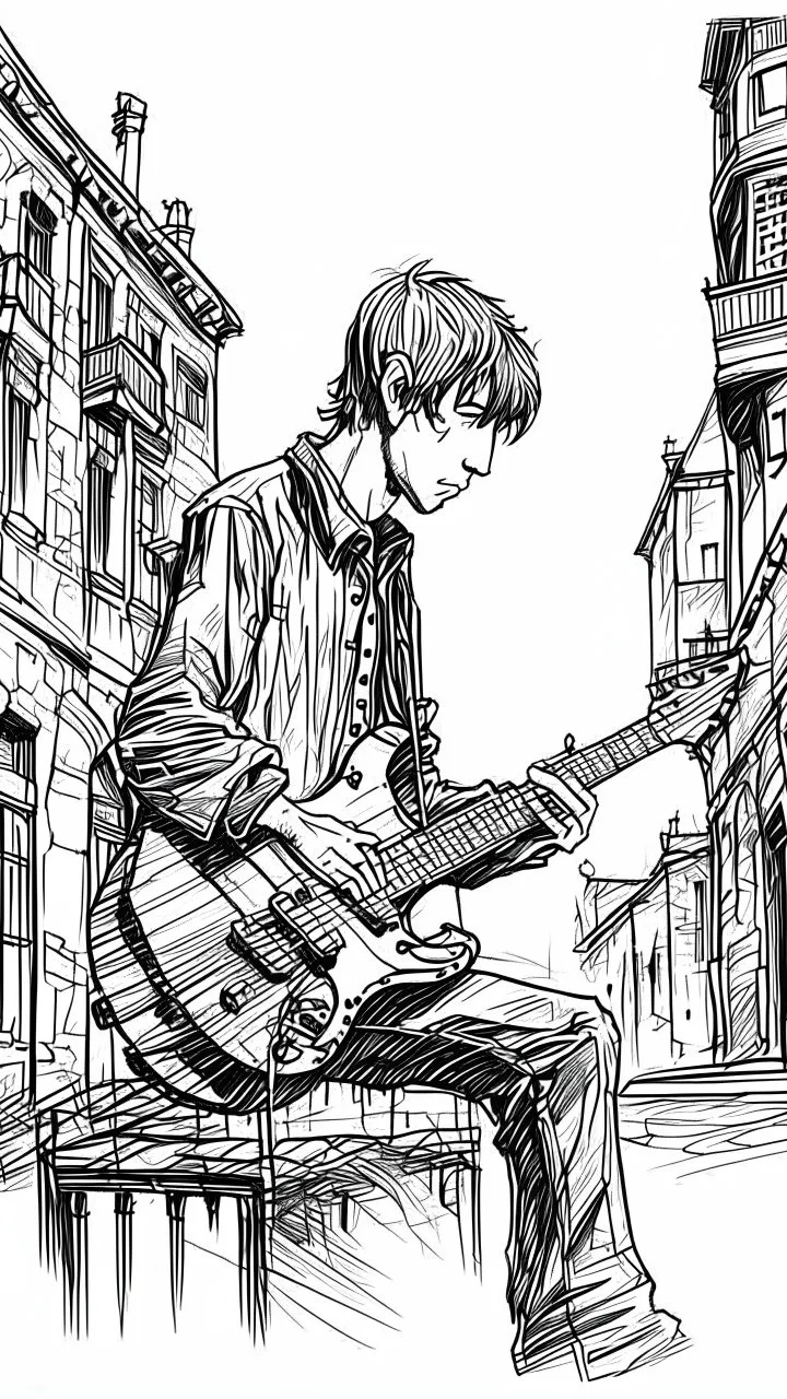 Fine line draw style a guitarist