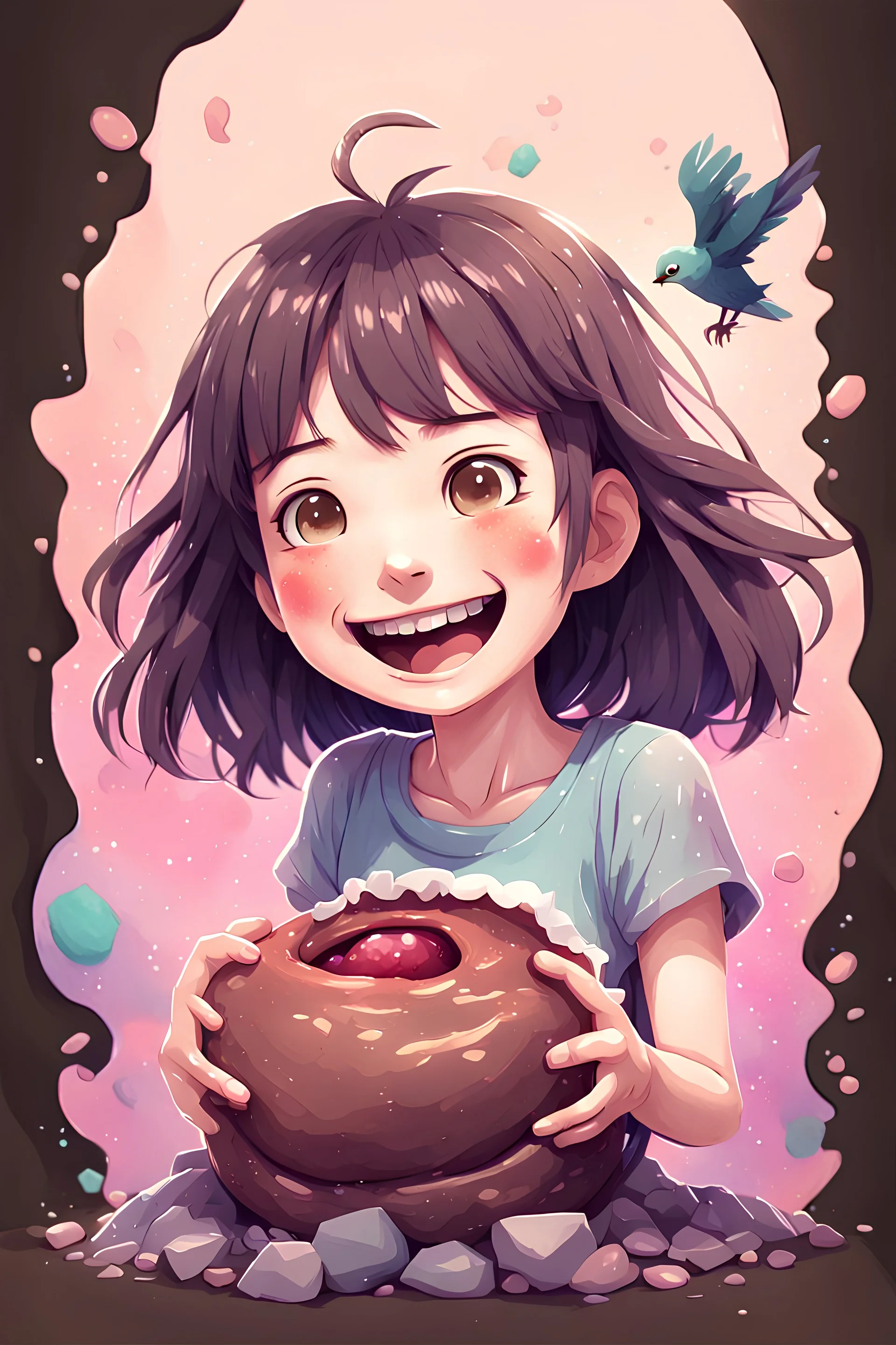 A detailed illustration Anime girl smiling crushed inside really darkbrown fleshy stomach filled with digestive juices, t-shirt design, in the style of Studio Ghibli, pastel tetradic colors, 3D vector art, cute and quirky, fantasy art, watercolor effect, bokeh, Adobe Illustrator, hand-drawn, digital painting, low-poly, soft lighting, bird's-eye view, isometric style, retro aesthetic, focused on the character, 4K resolution, photorealistic rendering, using Cinema 4D, vector logo, vector art,