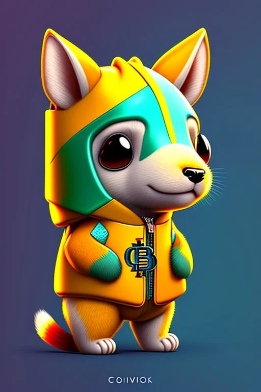 Close-up Portrait of a cool animation crypto animal character, cute, witty, striking and one of a kind, 2d