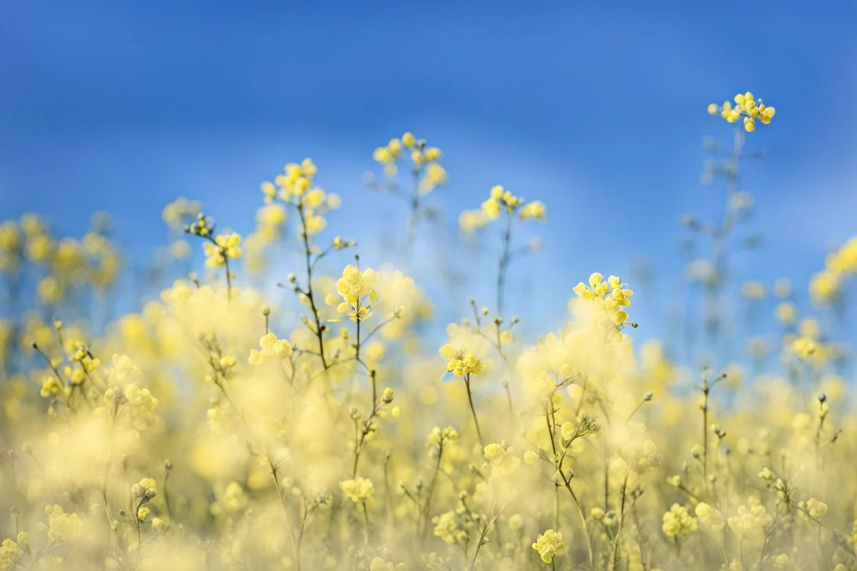 bottom is detailed canola, top is sky, photography,