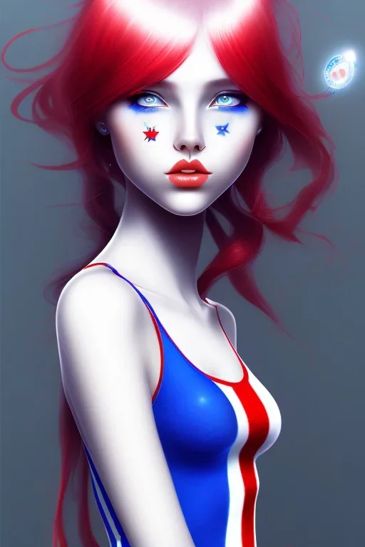 girl, cute, beautiful, red white and blue hair