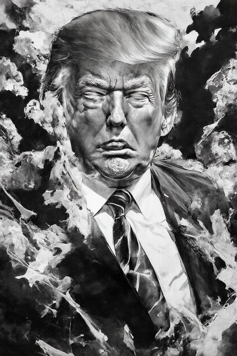 trump justinsun ethereum battle in the trenches seeing the future in the style of surrealism black and white