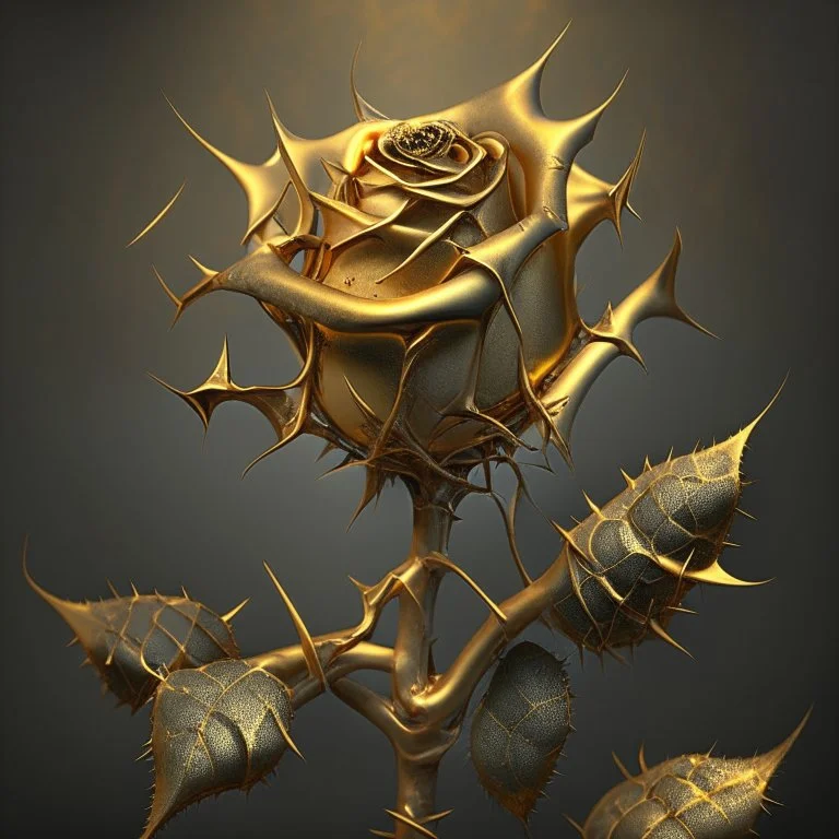 A golden rose with jagged thorns