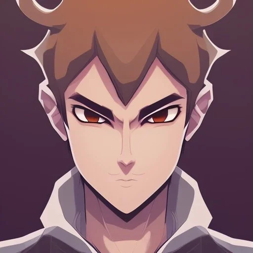 anime discord profile picture of man with short black hair with red streaks, with dragon horns on top of his head, looking mischievous