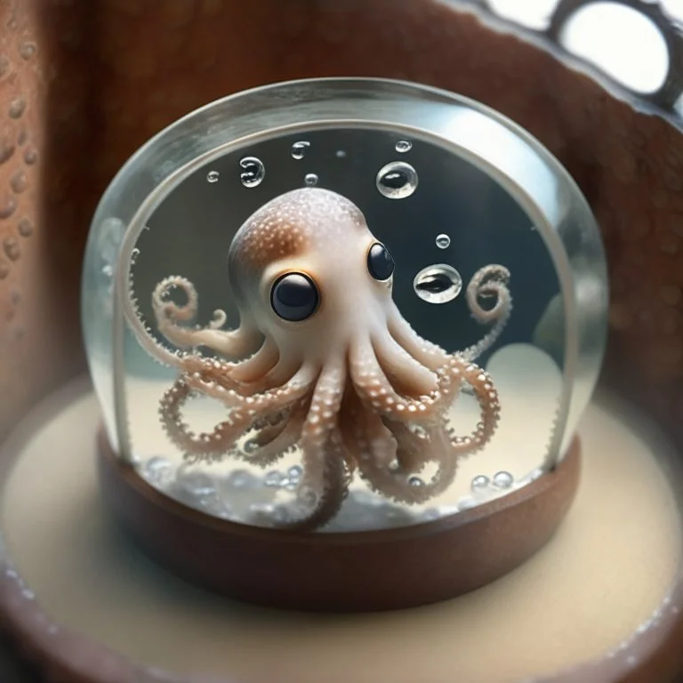 A cute little oktopus in a small circular fish tank.