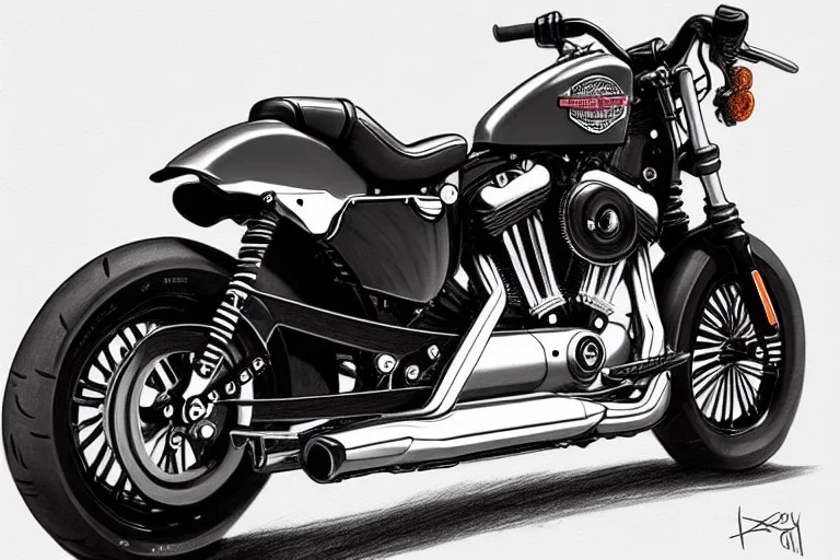 technical concept study, pencil sketch, harley davidson, 2022 FORTY-EIGHT®