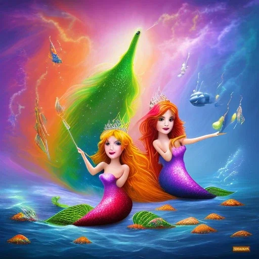 Seven rainbow mermaid princesses