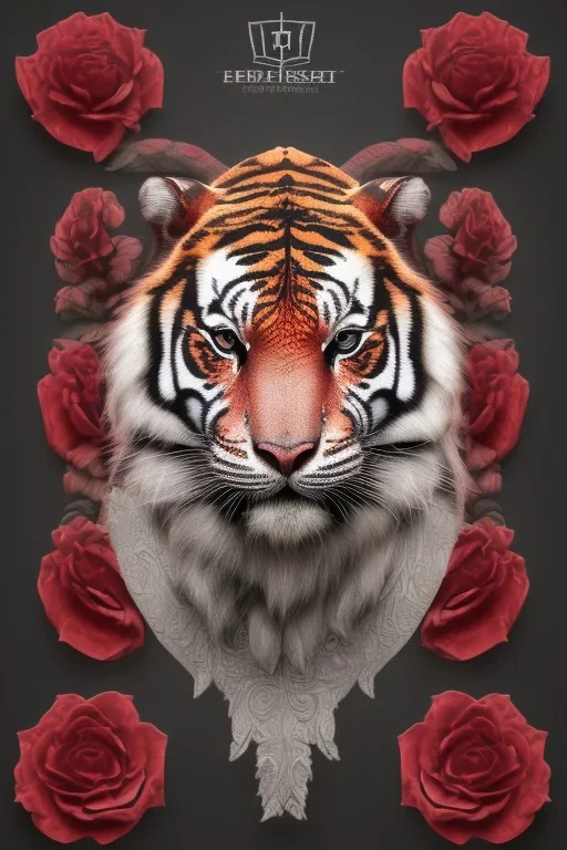 beautiful decorative classical ornamental emblem, spirit tiger, fibonacci rhythms, roses, lilies, rose petals, lily petals, acanthus scrolls, small medium and large elements, artgerm, trending on artstation, wlop, russ abbott