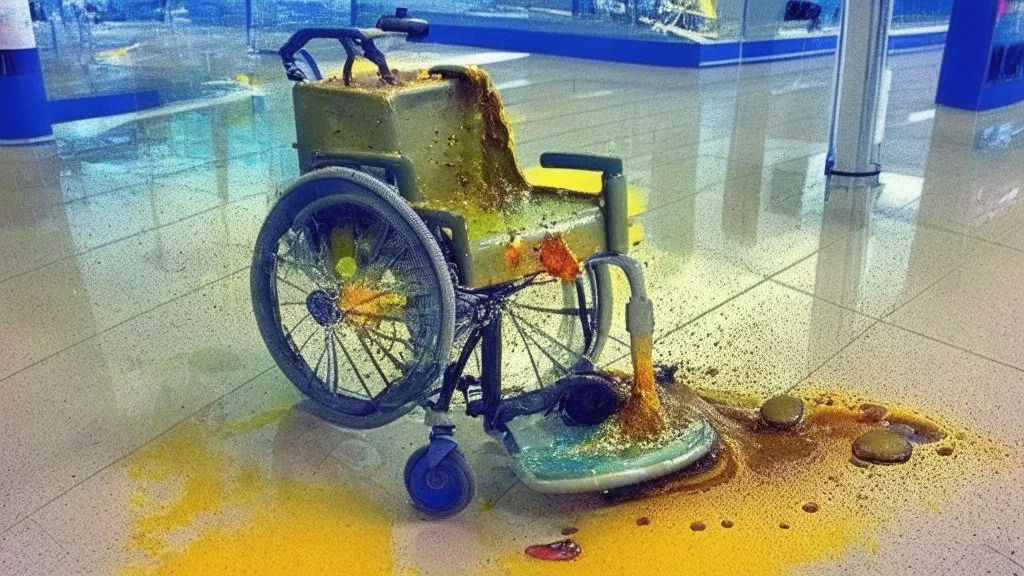 wheelchair covered in vomit at airport