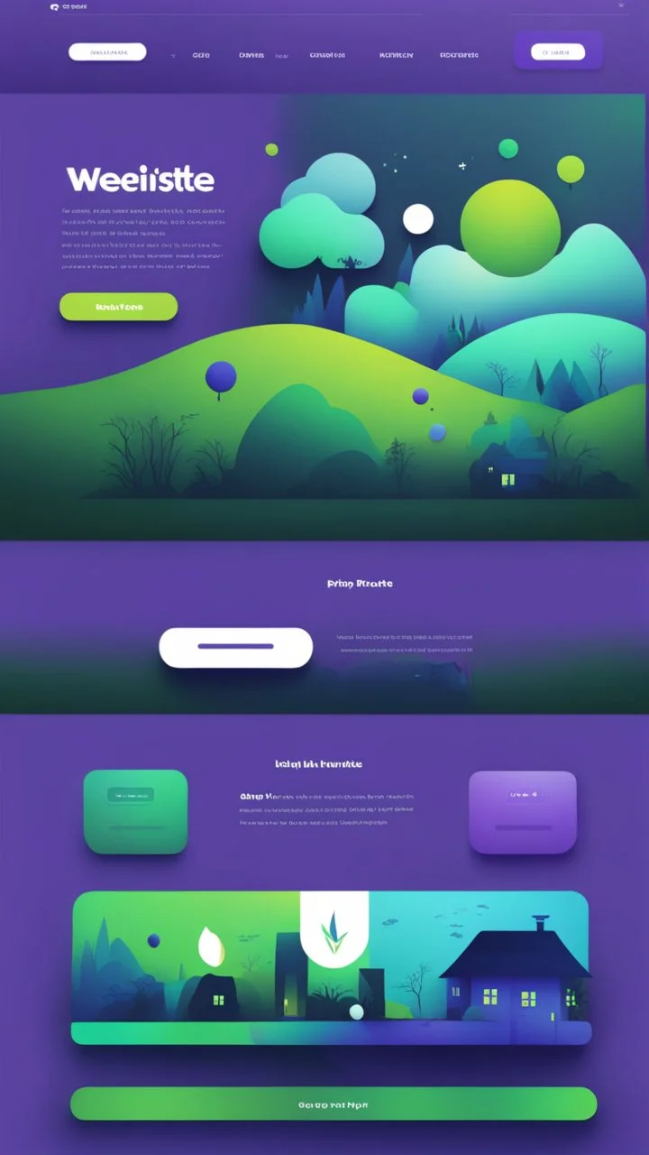 simple art style that show webiste's home page use bright green and dark blue-purple