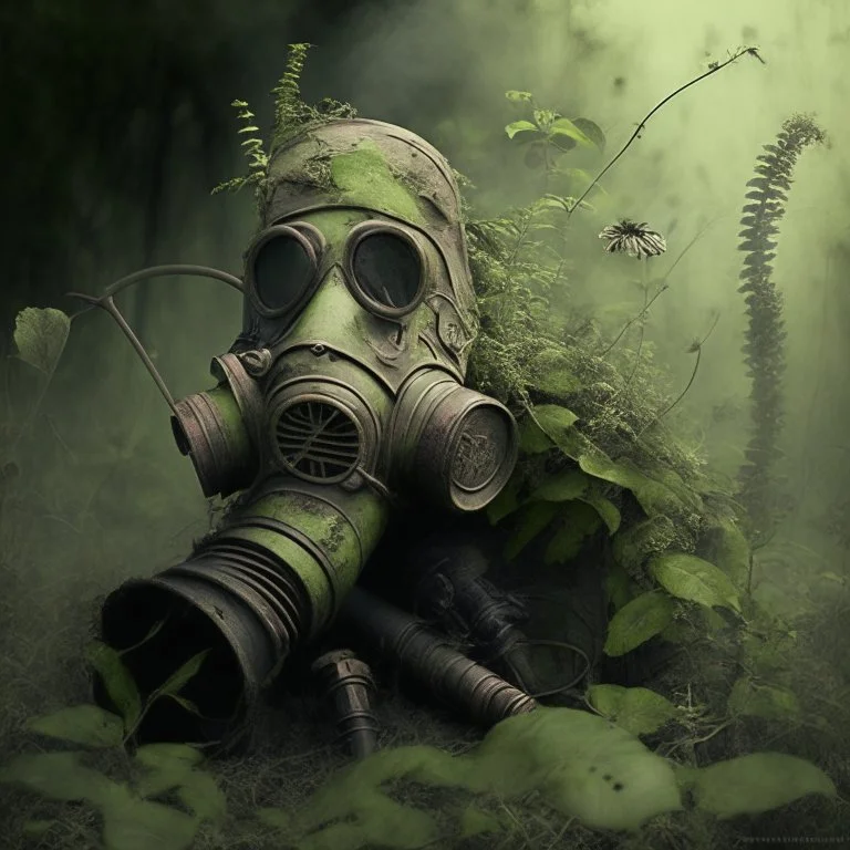 Overgrown, gasmask,