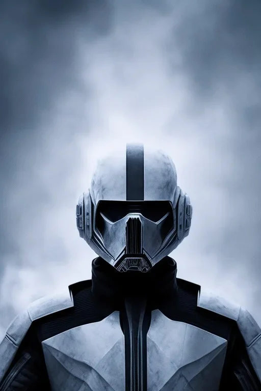 All Black Hayden Christensen soldier, ghost, wearing high tech mask, white smoke, dark, rage, sorrow, high definition, ultra 8 k, volumetric lighting, blue fire, fog