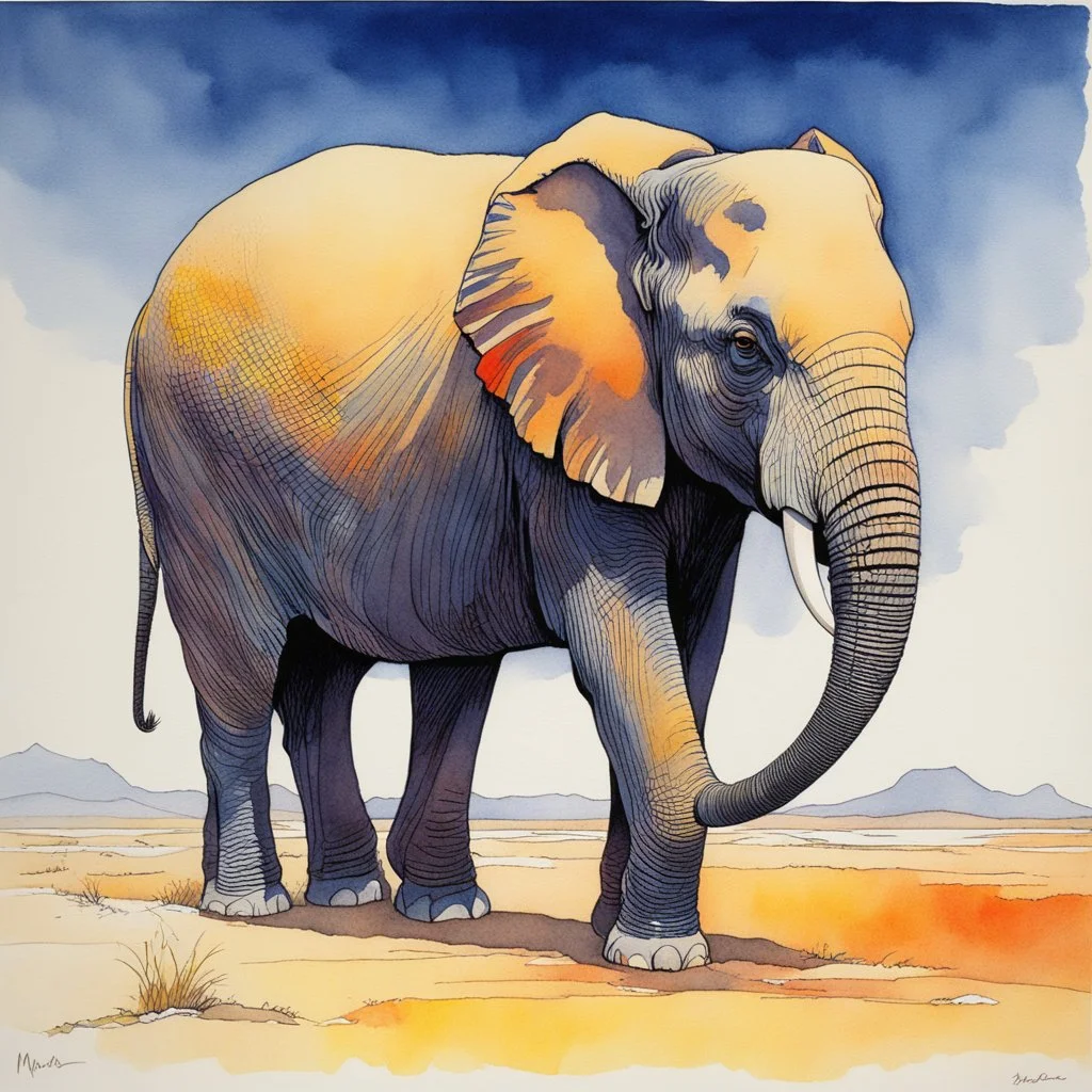 elephant, aquarelle by moebius