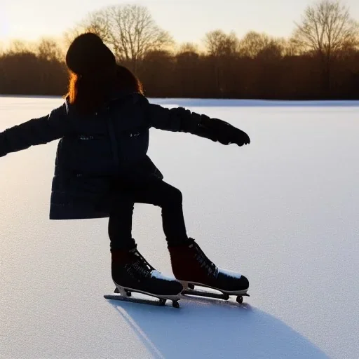 Mouse skating on a frozen pond in the countryside