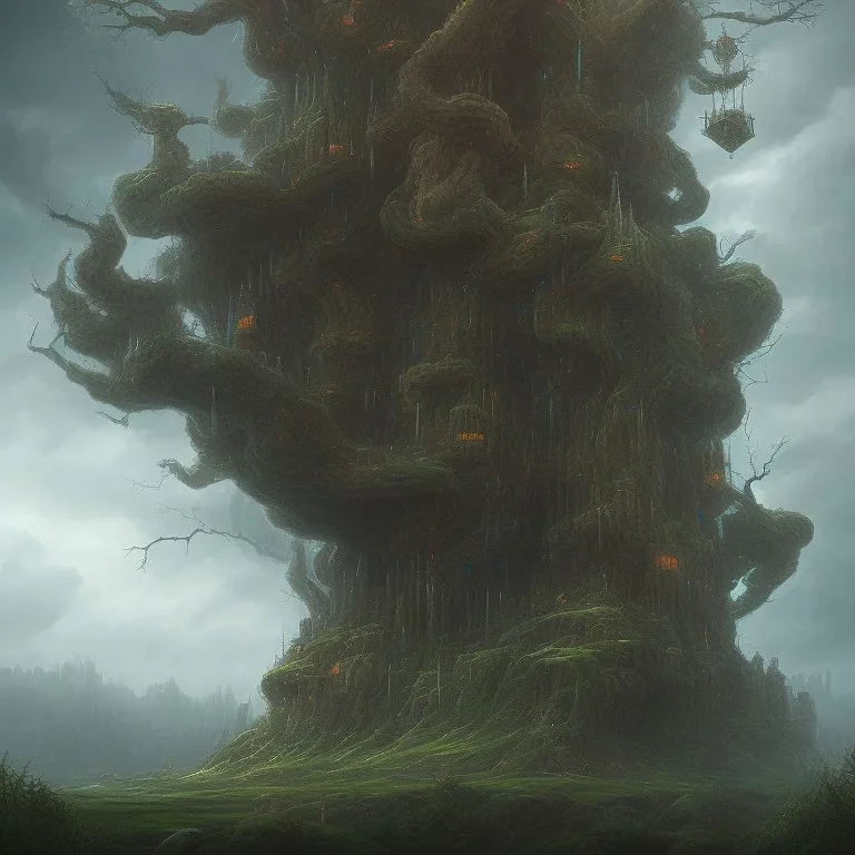 iron fortress black clouds tree