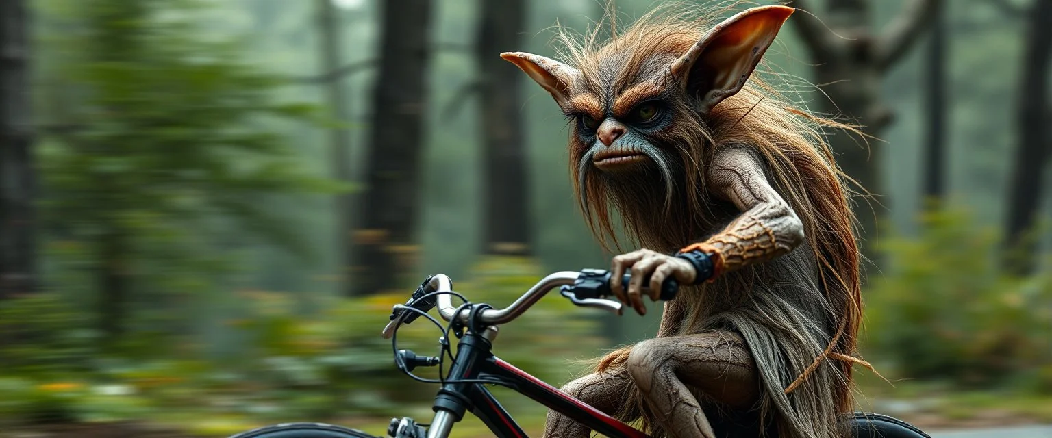 what sauron actually looks like as a hairy biker gremlin on a long long bike