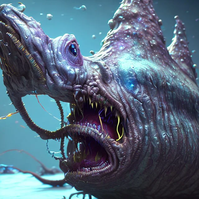 fluid ink angler fish creature, unreal engine 5, 8k resolution, photorealistic, ultra detailed