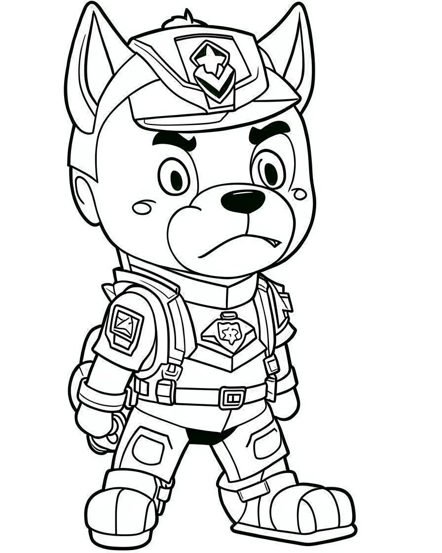 outline art for Zuma From Paw Patrol coloring page, Japanese manga style, cartoon style, cute face, white background sketch style, full body is a must, only use outline, clean line art, no shadow, bold outline