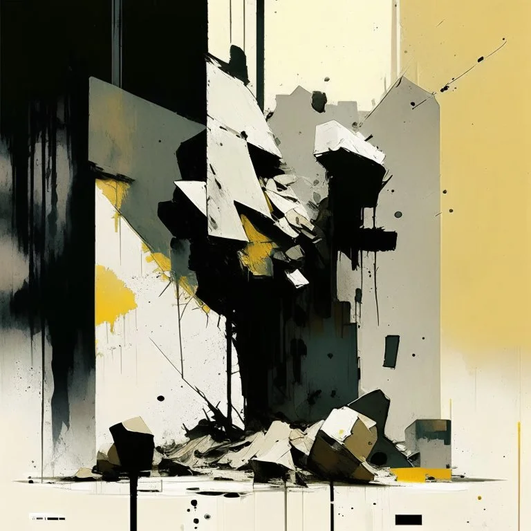 A abstract minimalist paintings brutalist concrete fragments. In the style of by Ashley Wood and Justin Mortimer.