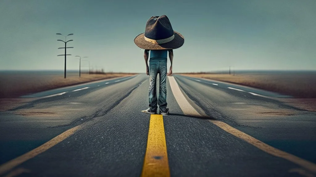 standing directly on a hat in thrown on the road