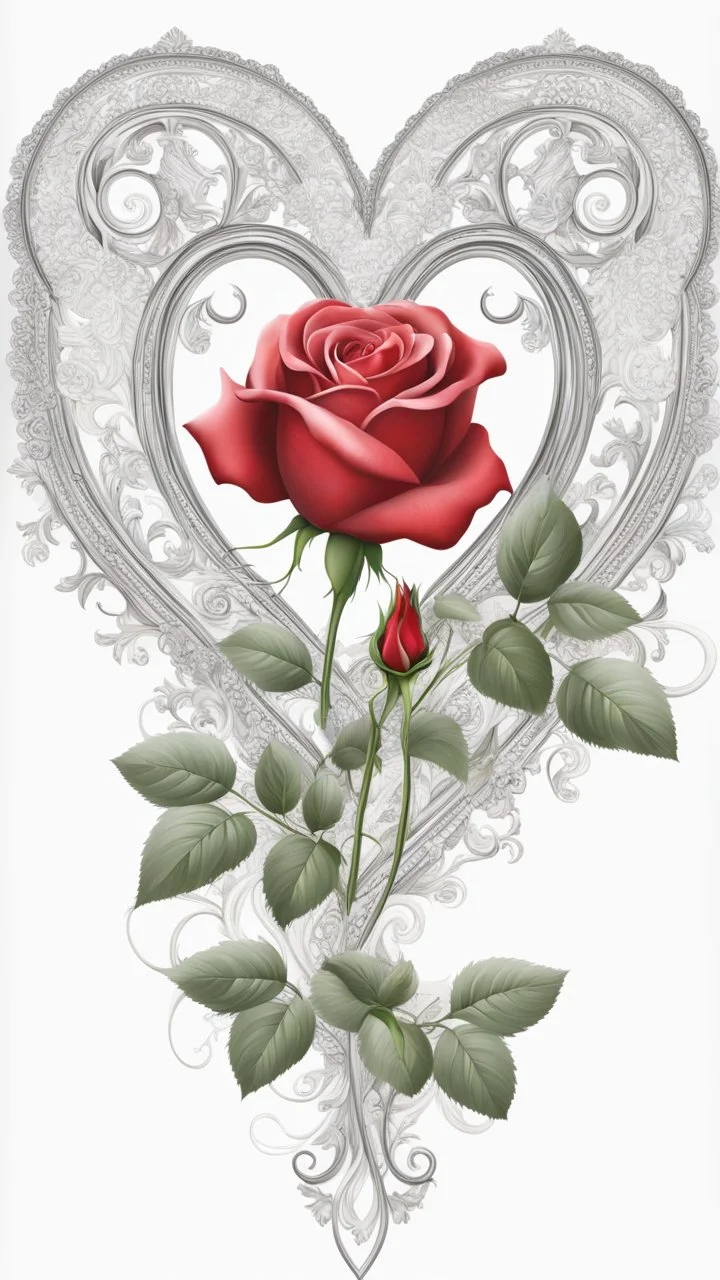 red rose around the heart, white background, intricate details, highly detailed, high details, detailed portrait, masterpiece,ultra detailed, ultra quality