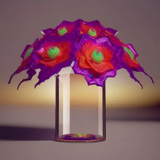 Exotic surreal living glass prism flowers by Chris Wood, sunbeams, intricate details, hyper realistic, 8K resolution, featured on behance