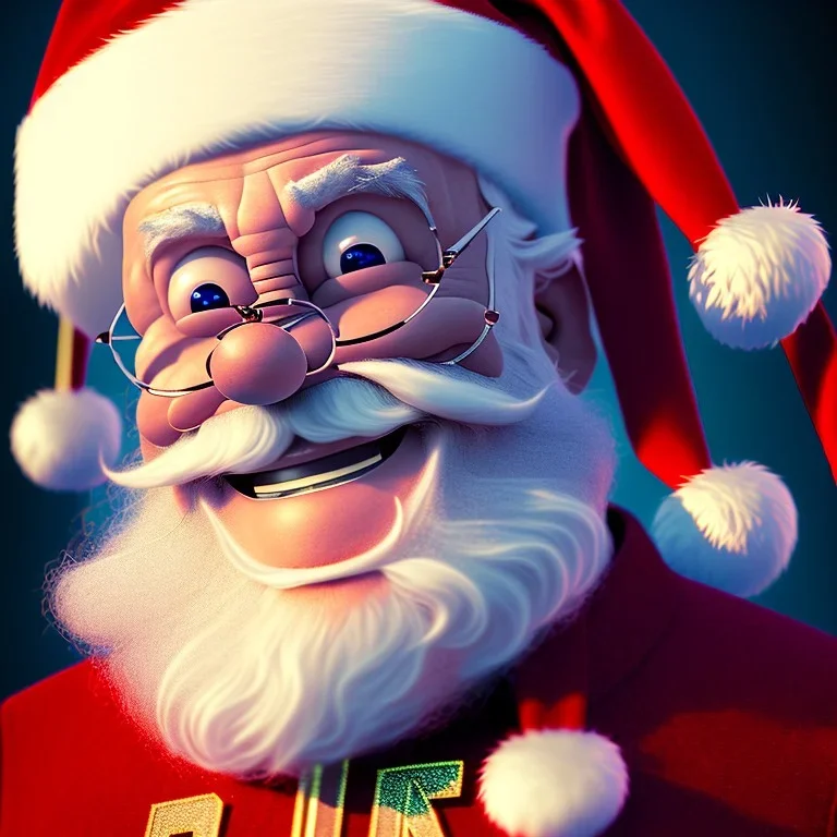  octane render, 8k, high detail, Santa , portrait, jolly, happy, laughing