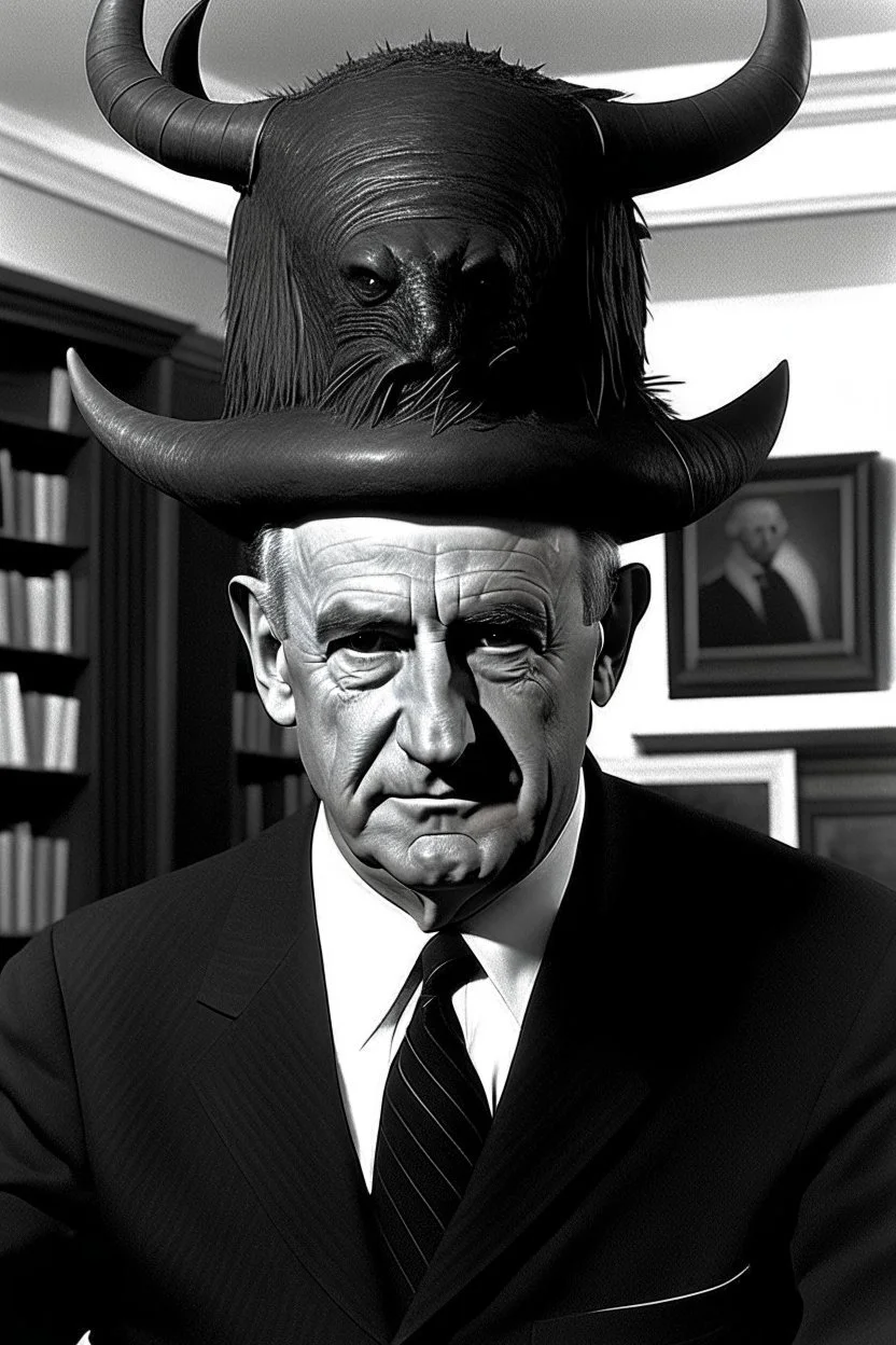 President Lyndon B. Johnson as warthog demon devil witchcraft serial killer