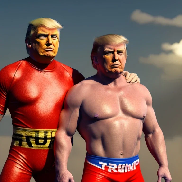 Realistic image of Donald trump wrestler, Mexican wrestling style, Mexican eyes wrestling mask, red and blue breeches, glow us flag dress, suspenders, retro style, 80s, vibrant color, highly detailed, sky background, concept art, unreal engine 5, god rays, ray tracing, RTX, lumen lighting, ultra detail, volumetric lighting, 3d, finely drawn, high definition, high resolution.